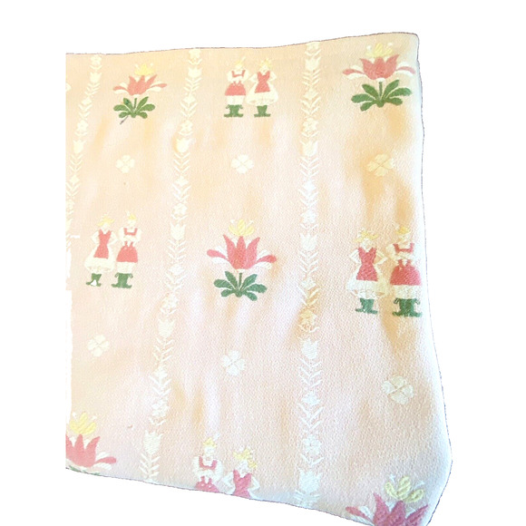 Vintage Bates Bedspread Pink Dutch Scandinavian Floral Design 84" x 90" - Picture 4 of 10